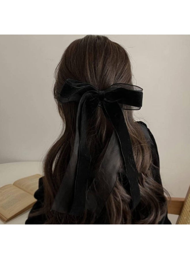 CLENEA 2Pcs Black Hair Bows Clips, Women Bow Hair Clips, Long Velvet Hair Bow, Hair Ribbons, Tails Bowknot Hair Barrette, Snap Hair Clip, Hair Accessories Gift, for Women, Girls, Adult - Image 4